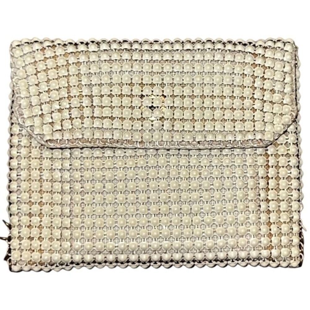 Vintage Mid Century 1950s White Metal Mesh Mirror Holder / Change Purse